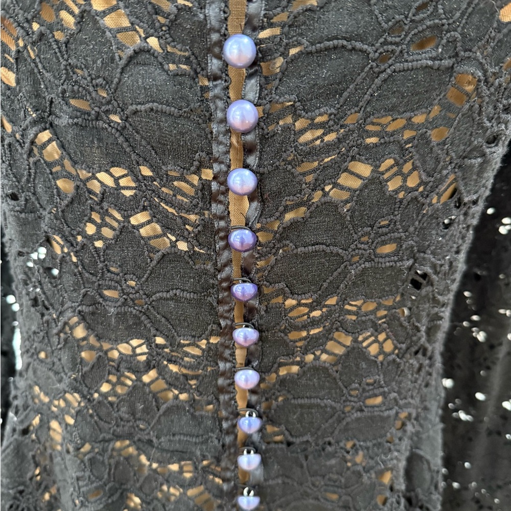 Betsey Johnson Sample Black Lace Long Sleeve Blouse - Picture 2 of 4